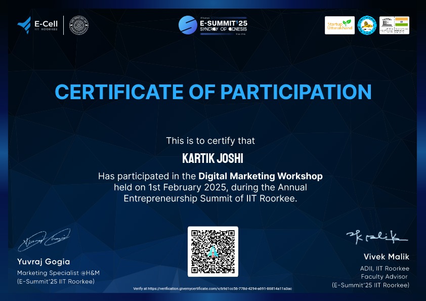 Digital-Marketing-Workshop (IIT Roorkee) Certificate